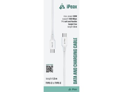 iPEAX TPU KABEL USB-C / USB-C 1,5M, USB 2.0 BÍLÝ