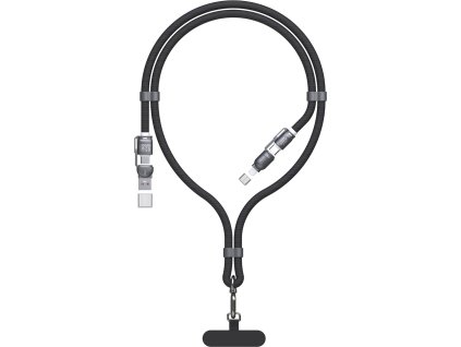 Dudao L20MAX 4v1 Kabel / Šňůrka na krk USB-A / USB-C / Lightning PD QC 65W 1,5m - Černá