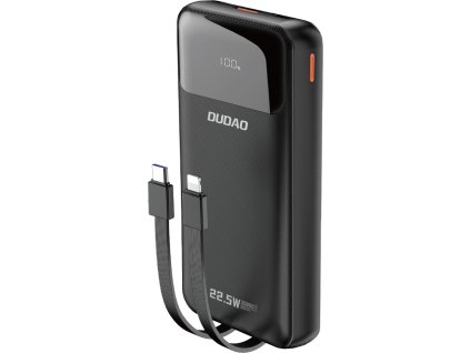 Powerbanka Dudao K15Pro 20000mAh 22,5W s USB-C / USB-A / vstavaným Lightning a USB-C káblom - čierna