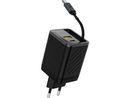 Nástenná nabíjačka Dudao A67EU GaN 67W so vstavaným zasúvacím káblom USB-C Power Delivery pre rýchle nabíjanie - čierna