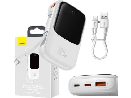 Powerbanka Baseus Qpow Pro s kabelem USB-C, USB-C, USB, 10000 mAh, 22,5 W (bílá)