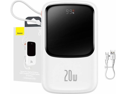 Baseus Qpow Digital Display Power Bank with Fast Charging 10000mAh 20W QC/PD/SCP/FCP with Built-in Lightning Cable White