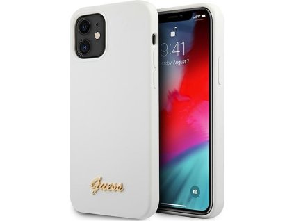 Guess GUHCP12SLSLMGWH pevný kryt pro iPhone 12 mini 5,4" bílý/bílý s kovovým logem a nápisem