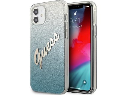 Guess GUHCP12SPCUGLSBL pevný kryt pre iPhone 12 mini 5,4" modro/modrý s trblietavým gradientným písmom