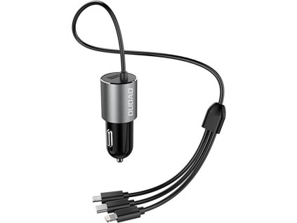 Dudao 3v1 USB autonabíječka s vestavěným kabelem 3,4 A s Lightning / USB typu C / micro USB, černá (R5ProN černá)