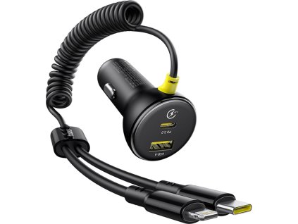 Nabíječka do auta Baseus Circular 60W USB-A + USB-C s vestavěným Lightning + kabel USB-C 1,4 m - černá