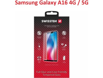 SKLO SWISSTEN FULL GLUE, COLOR FRAME, CASE FRIENDLY PRE SAMSUNG A166B/A165F GALAXY A16 5G/4G ČIERNE