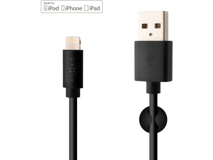 Dátový a nabíjací kábel FIXED s konektormi USB/Lightning, 1 meter, MFI certifikácia, čierny