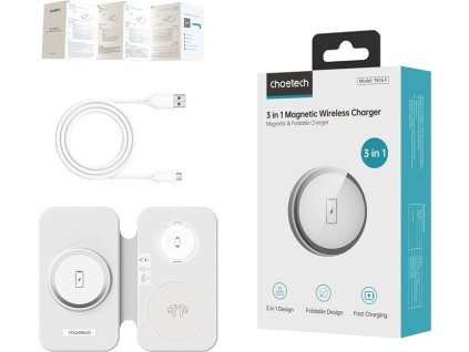 Bezdrátová Qi nabíječka Choetech T616-F 3 v 1 – pro iPhone, AirPods a Apple Watch (bílá)