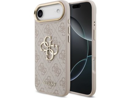 Guess PU Leather 4G Metal Logo Gold Frame Zadní Kryt pro iPhone Air Pink