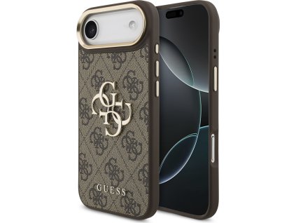 Guess PU Leather 4G Metal Logo Gold Frame Zadní Kryt pro iPhone Air Brown