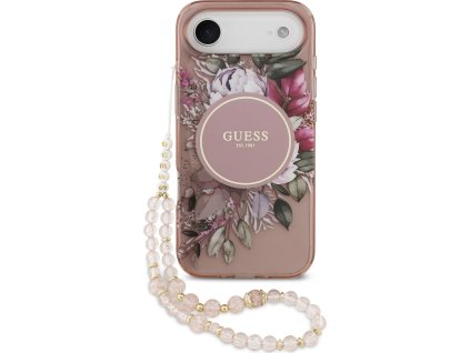 Guess IML Flowers Strap MagSafe Zadní Kryt pro iPhone Air Pink