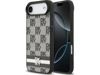 DKNY PU Leather Checkered Pattern and Stripe Zadní Kryt pro iPhone Air Black