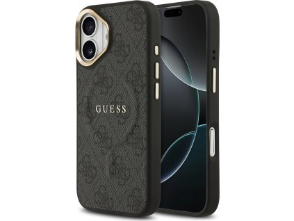 Guess PU Leather 4G Gold Frame MagSafe Zadní Kryt pro iPhone 17 Black
