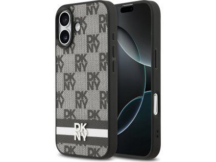 DKNY PU Leather Checkered Pattern and Stripe Zadný Kryt pre iPhone 17 Black