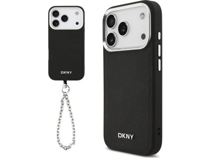 DKNY PU Leather Metal Logo Wrist Chain MagSafe Zadní Kryt pro iPhone 17 Pro Black