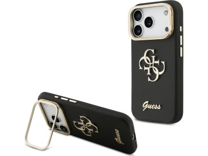 Guess PU Grained 4G Logo Stand Camera Frame Zadní Kryt pro iPhone 17 Pro Black