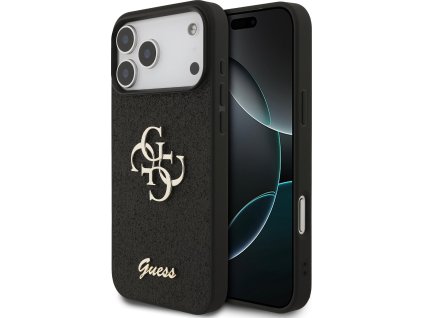 Guess PU Fixed Glitter 4G Metal Logo Zadní Kryt pro iPhone 17 Pro Max Black