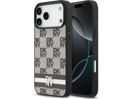 DKNY PU Leather Checkered Pattern and Stripe Zadný Kryt pre iPhone 17 Pro Max Black