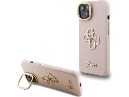 Guess PU Grained 4G Logo Stand Camera Frame Zadní Kryt pro iPhone 13 Pink