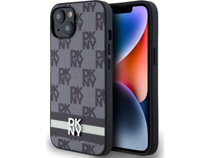 DKNY PU Leather Checkered Pattern and Stripe Zadný Kryt pre iPhone 13 Black