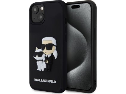 Karl Lagerfeld 3D Rubber Karl and Choupette Zadní Kryt pro iPhone 13 Black