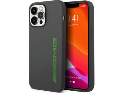 AMG Liquid Silicone Green Logo Zadní Kryt pro iPhone 14 Pro Grey