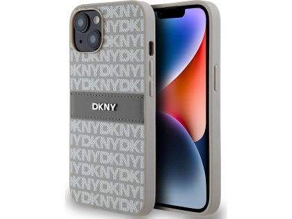 DKNY PU Leather Repeat Pattern Tonal Stripe Zadní Kryt pro iPhone 14 Beige