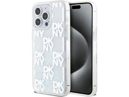 DKNY Liquid Glitter Checkered Pattern Zadní Kryt pro iPhone 15 Pro Max Transparent