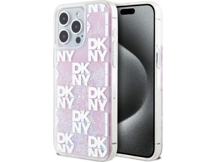 DKNY Liquid Glitter Checkered Pattern Zadní Kryt pro iPhone 15 Pro Max Pink