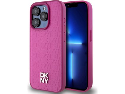 DKNY PU Leather Repeat Pattern Stack Logo Magsafe Zadní Kryt pro iPhone 15 Pro Max Pink