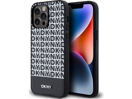DKNY PU Leather Repeat Pattern Bottom Stripe MagSafe Zadní Kryt pro iPhone 15 Pro Max Black