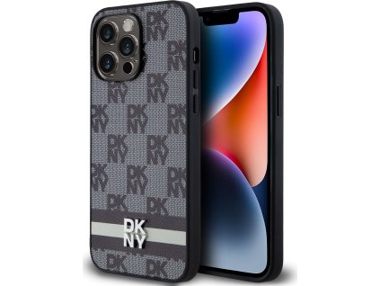 DKNY PU Leather Checkered Pattern and Stripe Zadní Kryt pro iPhone 15 Pro Max Black