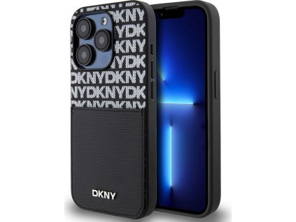 DKNY PU Leather Repeat Pattern Card Pocket Zadní Kryt pro iPhone 15 Pro Max Black