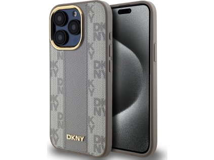 DKNY PU Leather Checkered Pattern Magsafe Zadní Kryt pro iPhone 15 Pro Beige