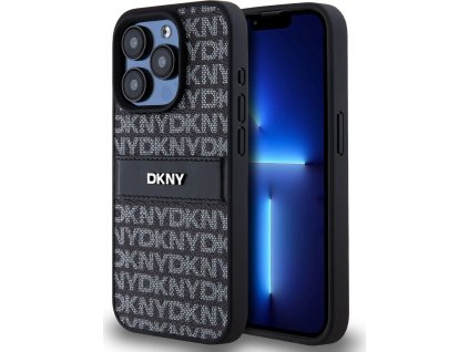 DKNY PU Leather Repeat Pattern Tonal Stripe Zadní Kryt pro iPhone 15 Pro Black