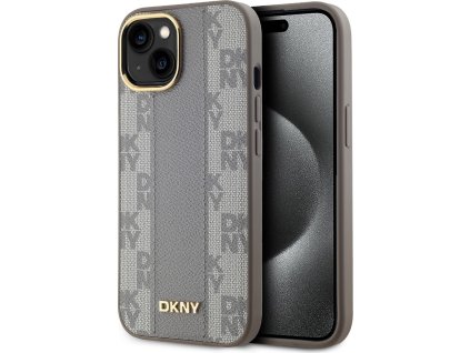 DKNY PU Leather Checkered Pattern Magsafe Zadní Kryt pro iPhone 15 Beige