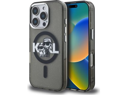 Karl Lagerfeld IML Glitter Karl and Choupette Sketch MagSafe Zadní Kryt pro iPhone 16 Pro Max Black