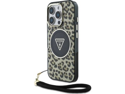 Guess IML Leopard Triangle Logo Strap MagSafe Zadný Kryt pre iPhone 16 Pro Max Brown
