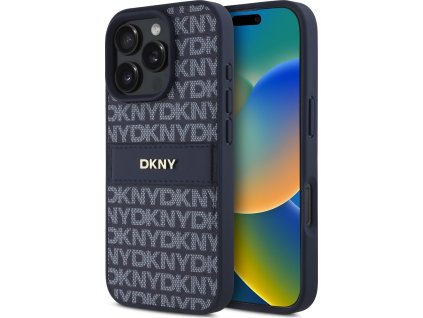 DKNY PU Leather Repeat Pattern Tonal Stripe Zadný Kryt pre iPhone 16 Pro Blue