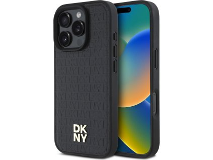 DKNY PU Leather Repeat Pattern Stack Logo MagSafe Zadní Kryt pro iPhone 16 Pro Black