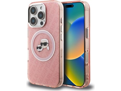 Karl Lagerfeld IML K&CH Heads Repeated Logo MagSafe Zadní Kryt pro iPhone 16 Pro Pink