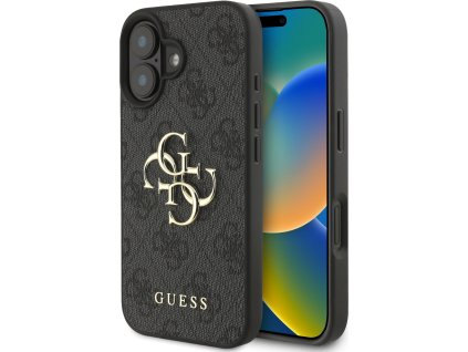 Guess PU 4G Metal Logo Zadný Kryt pre iPhone 16 Grey