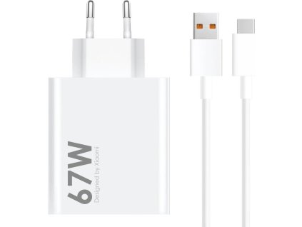 Xiaomi MDY-14-EW USB-A 67W Cestovní Nabíječka + USB-C 6A Datový Kabel White (Bulk)