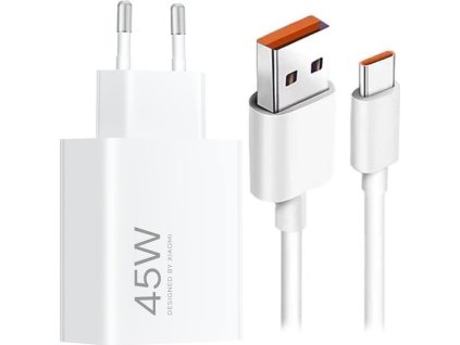 Xiaomi MDY-17-EF USB-A 45W Cestovní Nabíječka + USB-C 6A Datový Kabel White (Bulk)