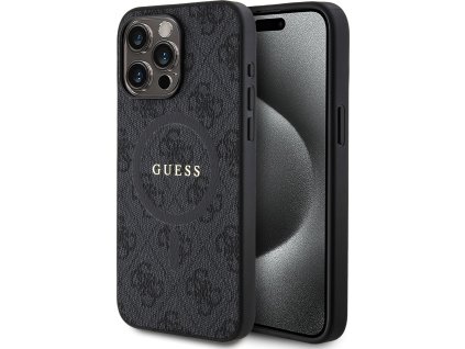 Guess PU Leather 4G Colored Ring MagSafe Zadný Kryt pre iPhone 15 Pro Max Black
