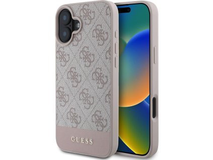 Guess PU 4G Stripe Zadný Kryt pre iPhone 16 Pink