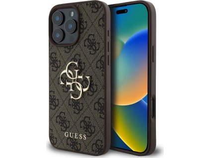 Guess PU 4G Metal Logo Zadný Kryt pre iPhone 16 Pro Max Brown