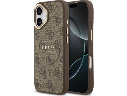 Guess PU Leather 4G Gold Frame MagSafe Zadný Kryt pre iPhone 17 Brown