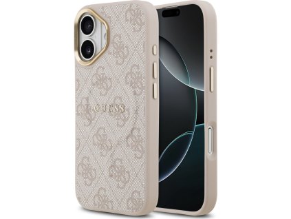 Guess PU Leather 4G Gold Frame MagSafe Zadný Kryt pre iPhone 17 Pink